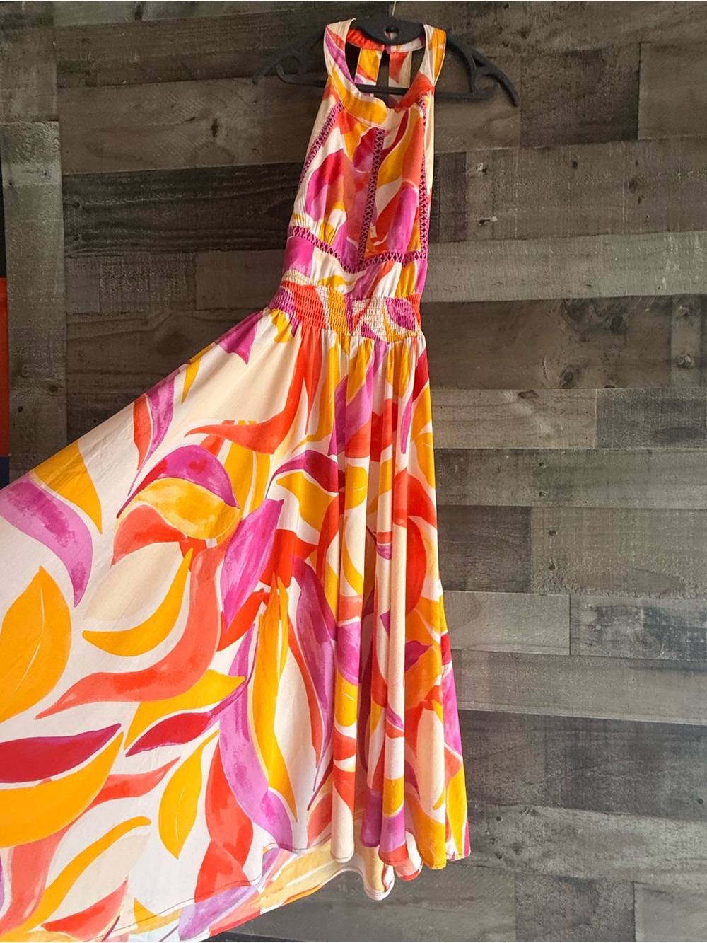 Anthropologie Abel the Label Halter High-Low Maxi Dress in Pink & Orange Print - Picture 3 of 12